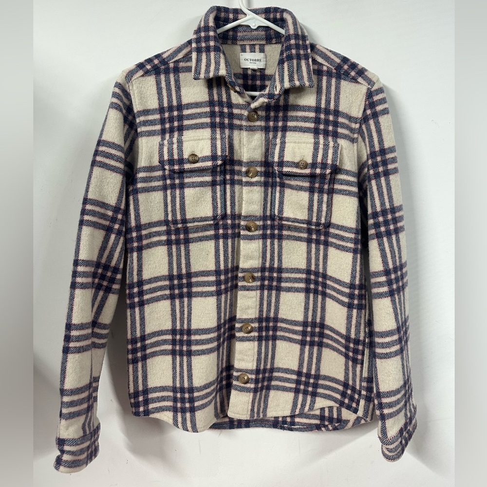 Octobre Editions Overshirt Men S Plaid Flannel Button Up Wool Blend Shirt Heavy